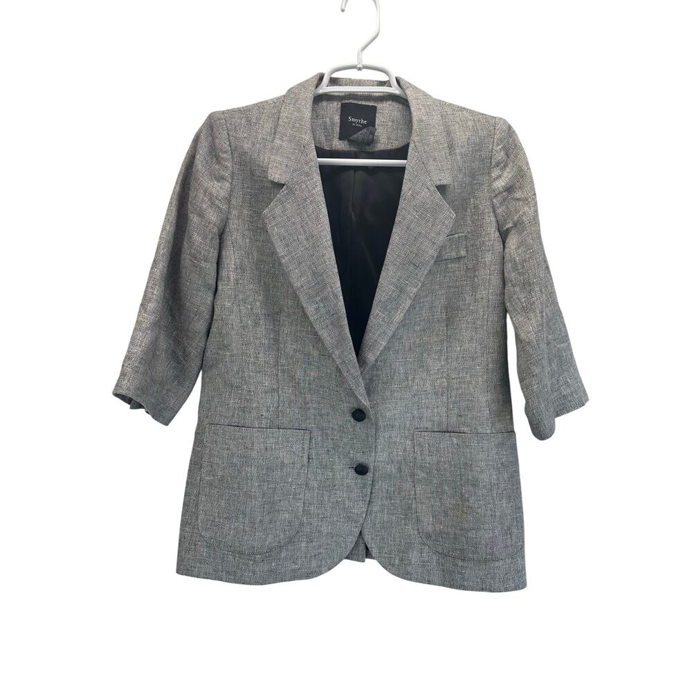 Smythe 3/4 Sleeve Blazer Jacket 2 Button Metallic Gray Flap Pockets Workwear 10